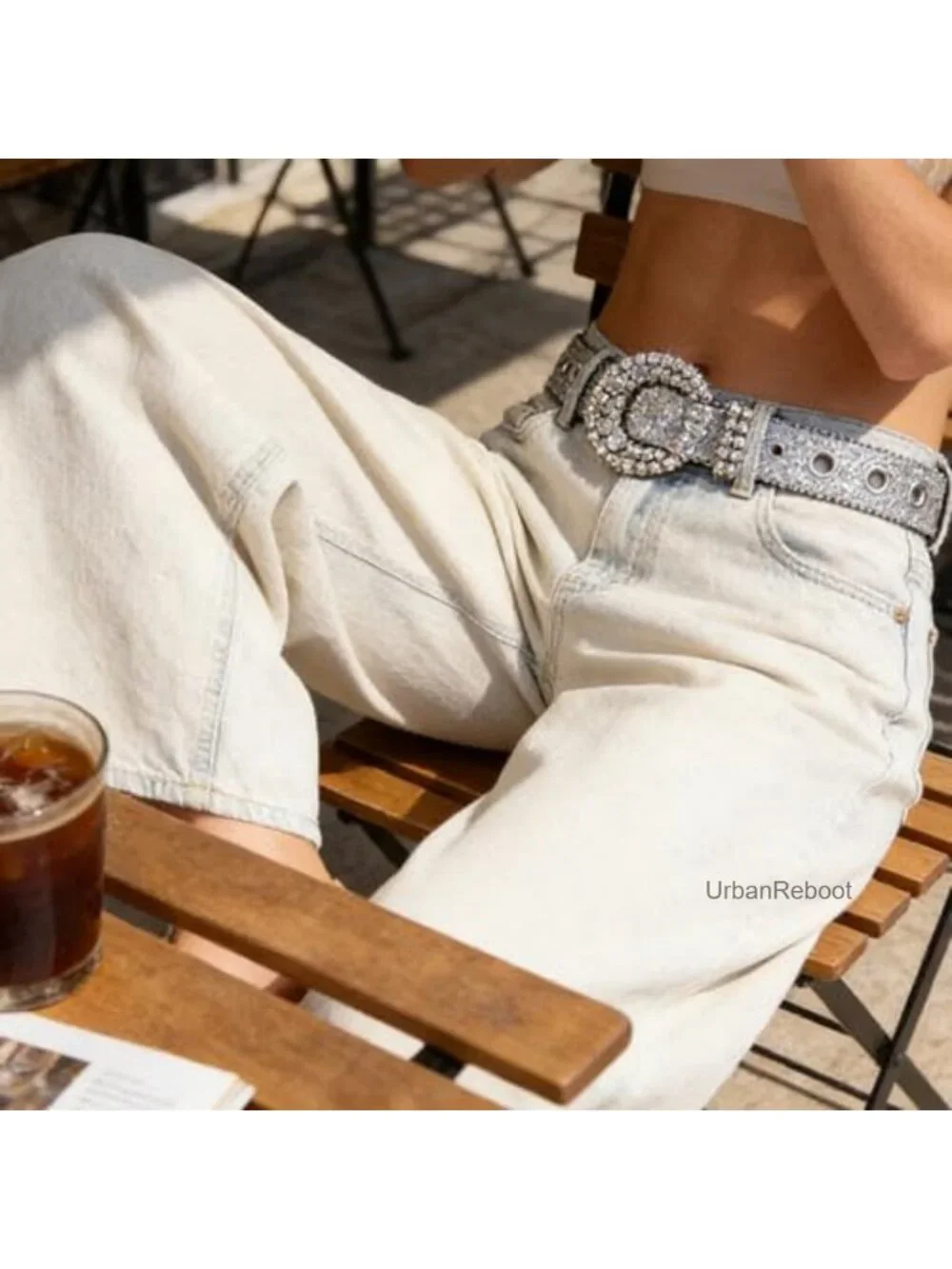 Sequin PU Leather Rhinestone Western Belt for Women Sparkly Cowgirl Waist Strap